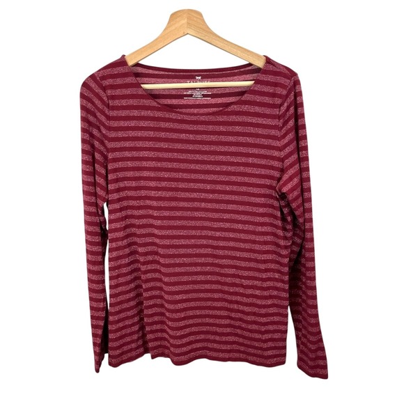 TALBOTS Metallic Stripe Long Sleeve Tee Top Shirt Boat Neck Red Size Petite med - Picture 1 of 6